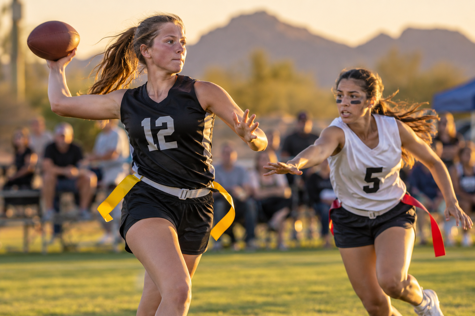Flag Football action — Rolling Right